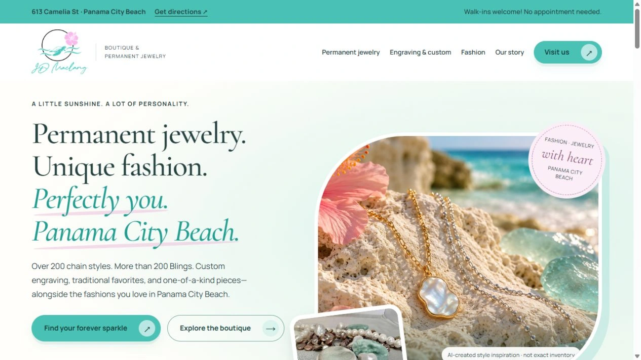 JD Maclang website with a coastal jewelry and boutique design