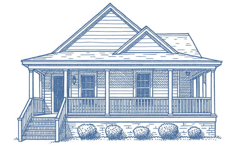 Sketch of Heart City Marketing office in Perry, GA - Quaint One-Story House with Steps Leading up to Porch - Digital Marketing Company Office