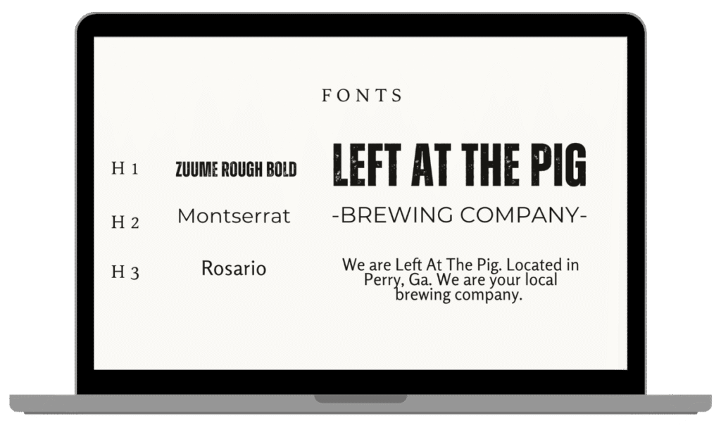Font styles for Left At The Pig by Heart City Marketing