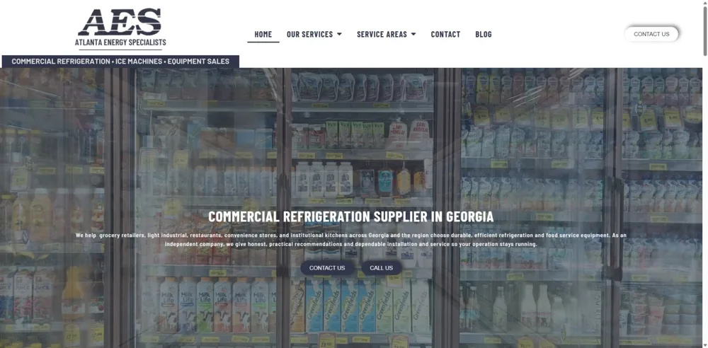 Atlanta Energy Specialists website introducing commercial refrigeration supply and services